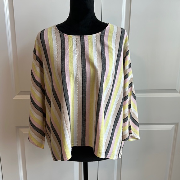 For Cynthia Tops - For Cynthia Pastel and Neutral Color Striped 55% Linen Top